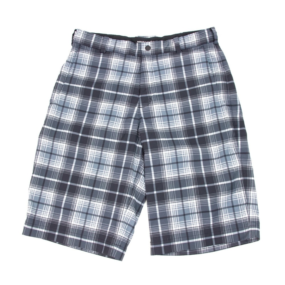 Nike‎ Golf Dri Fit Mens 30 x 12" Gray Plaid Flat Front Golf Shorts Poly Spandex